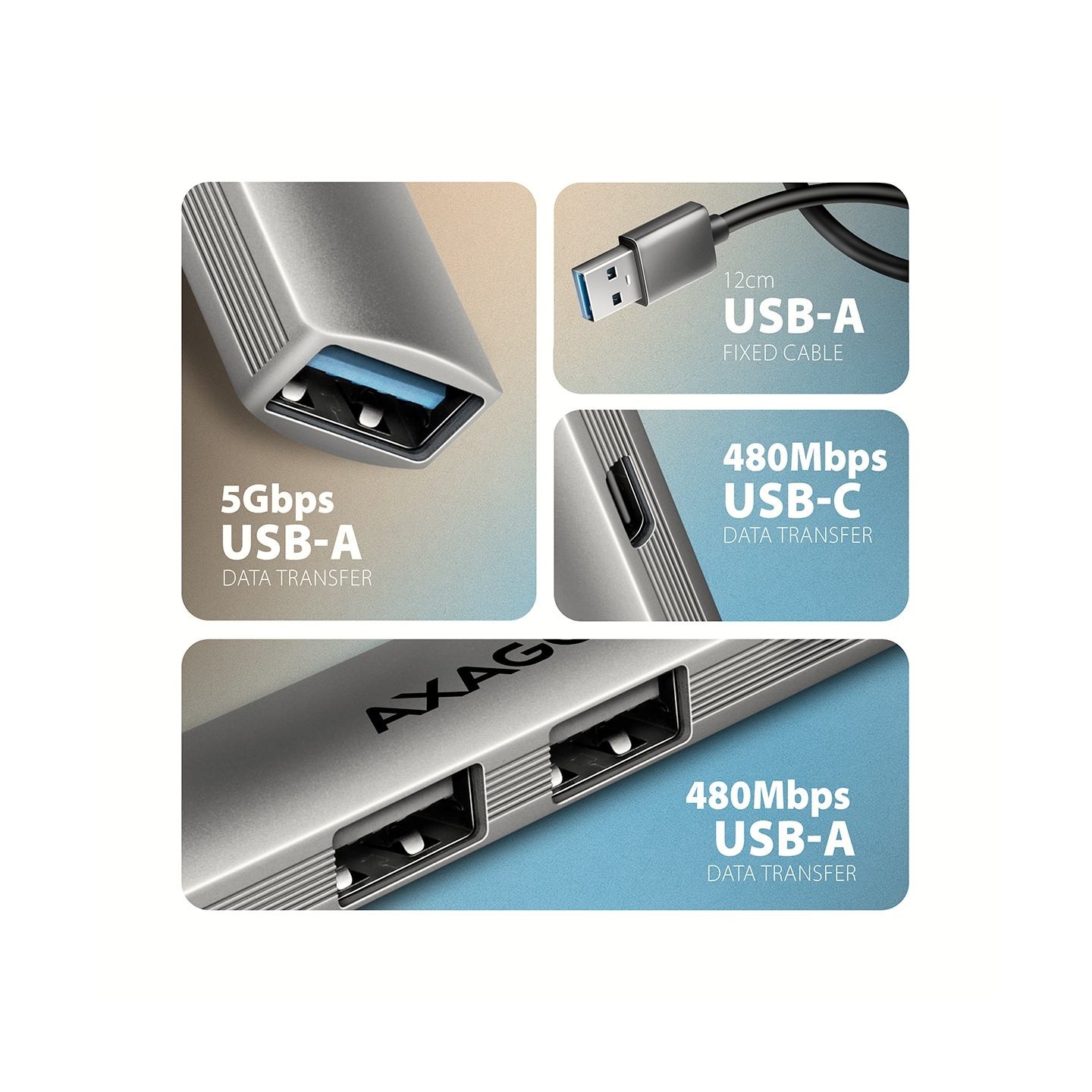 Axagon HUE-STA ALU STRIP USB-A 4 port hub