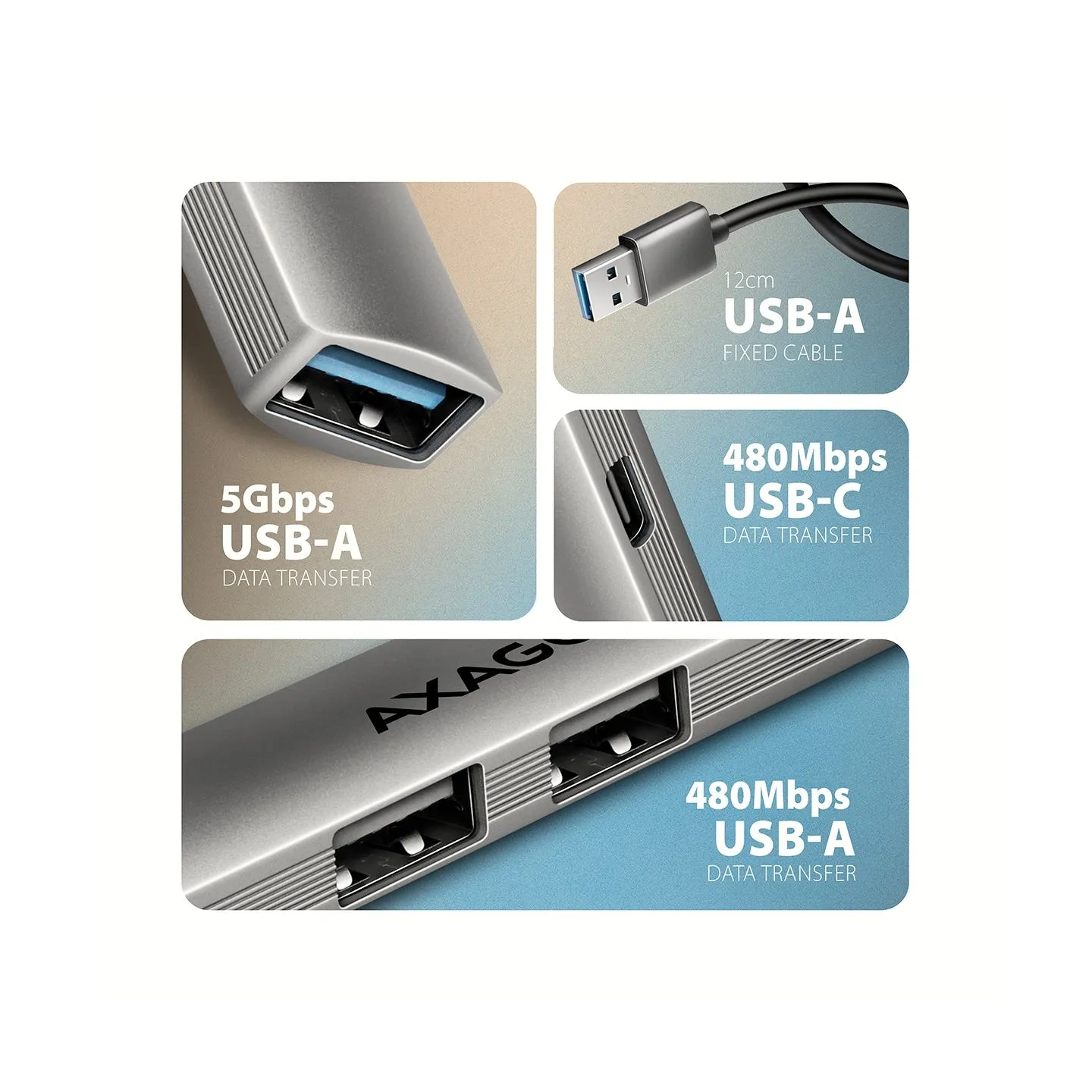 Axagon HUE-STA ALU STRIP USB-A 4 port hub