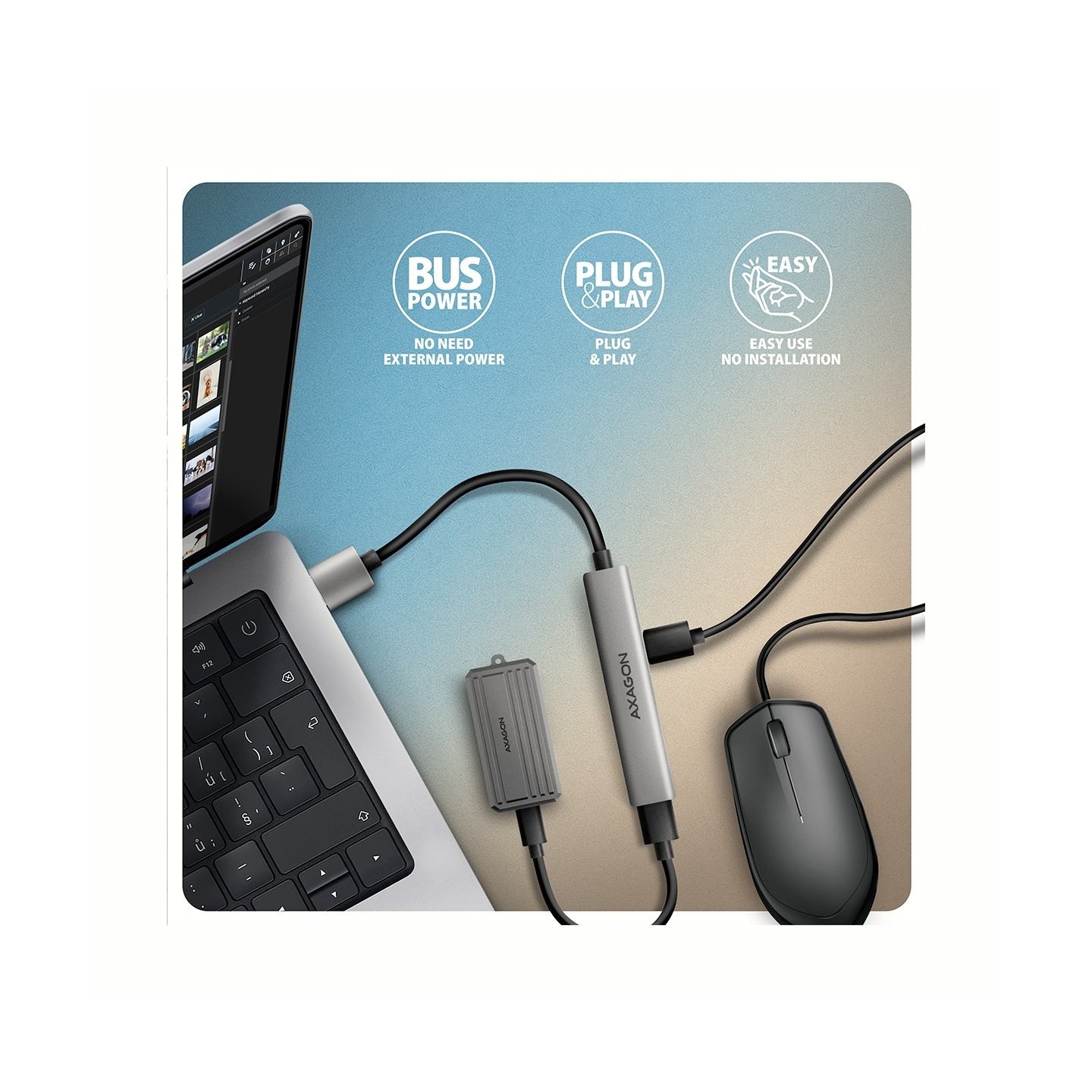 Axagon HUE-STA ALU STRIP USB-A 4 port hub