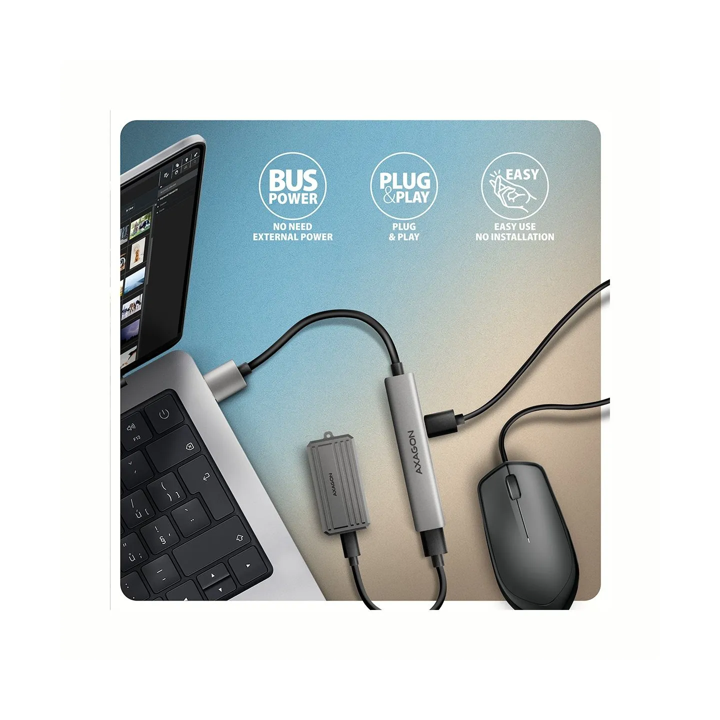 Axagon HUE-STA ALU STRIP USB-A 4 port hub