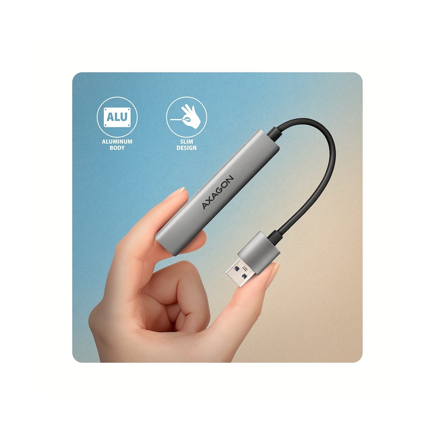 Axagon HUE-STA ALU STRIP USB-A 4 port hub
