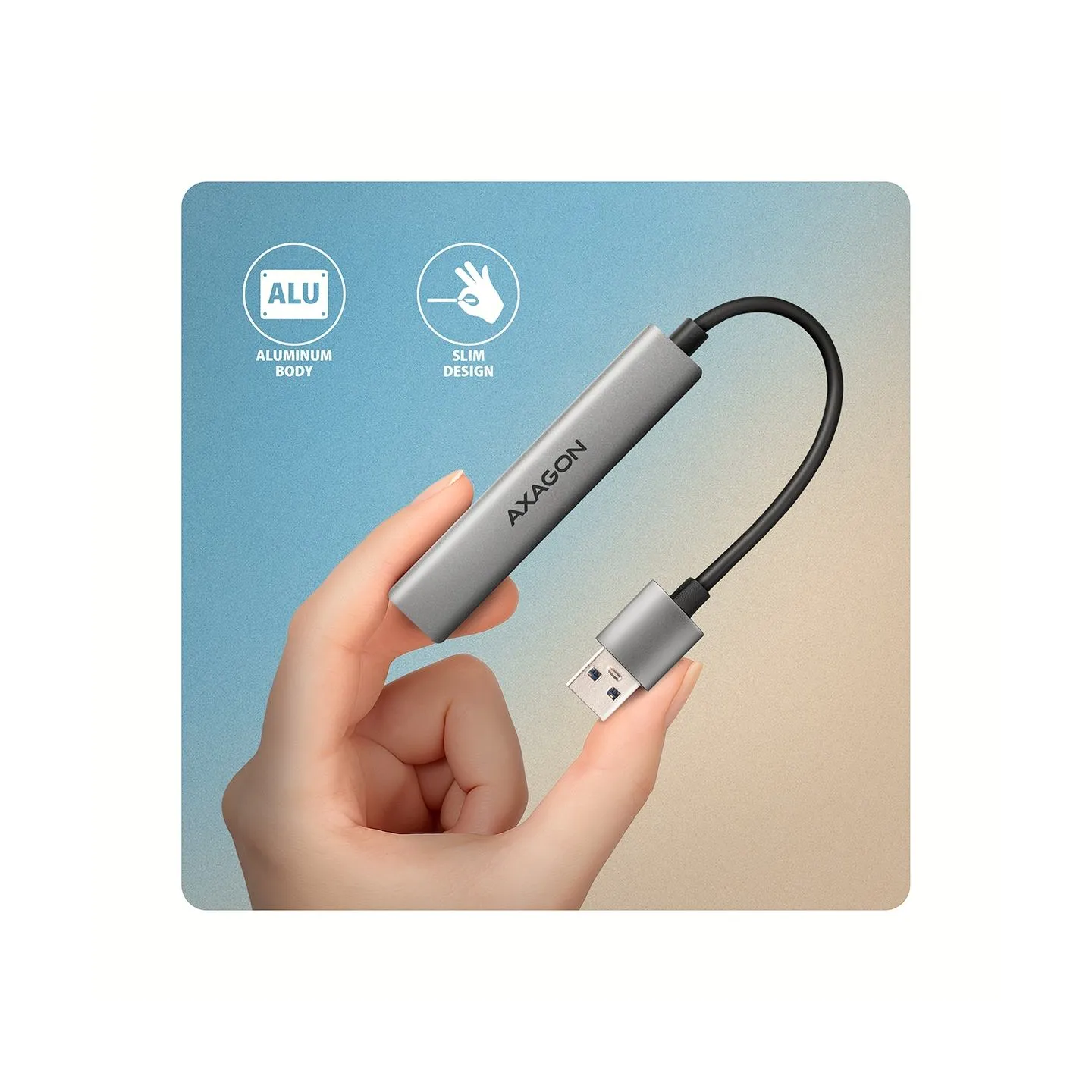 Axagon HUE-STA ALU STRIP USB-A 4 port hub