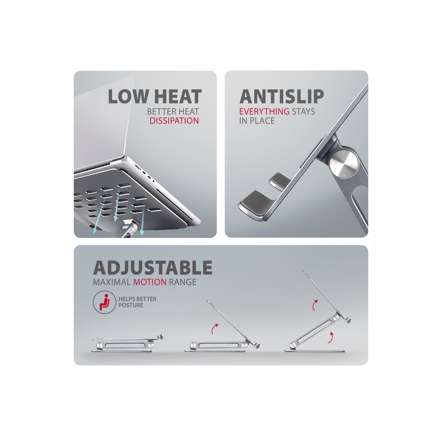Axagon STND-LQ ALUMINUM HQ stand for 10" - 16" laptops, adjustable height & angle