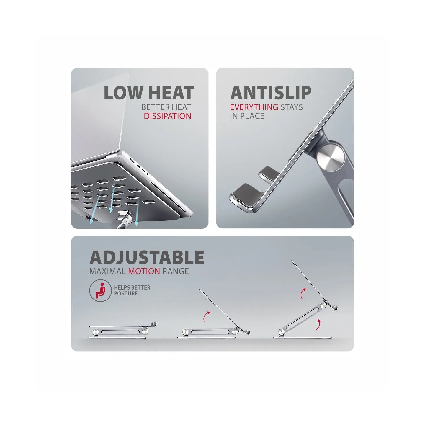 Axagon STND-LQ ALUMINUM HQ stand for 10" - 16" laptops, adjustable height & angle