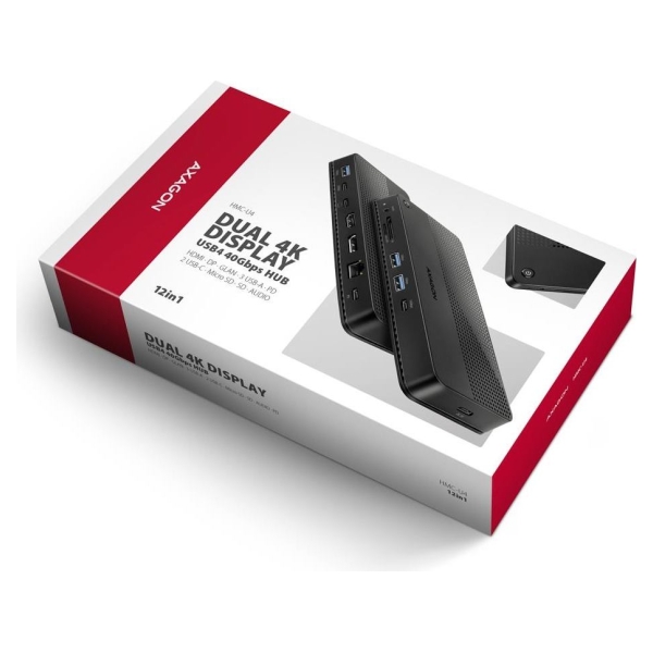 Axagon HMC-U4 USB4 dock, 3x USB-A, 2x USB-C, HDMI & DP 8K/30Hz, RJ-45, SD/mSD, audio, PD  