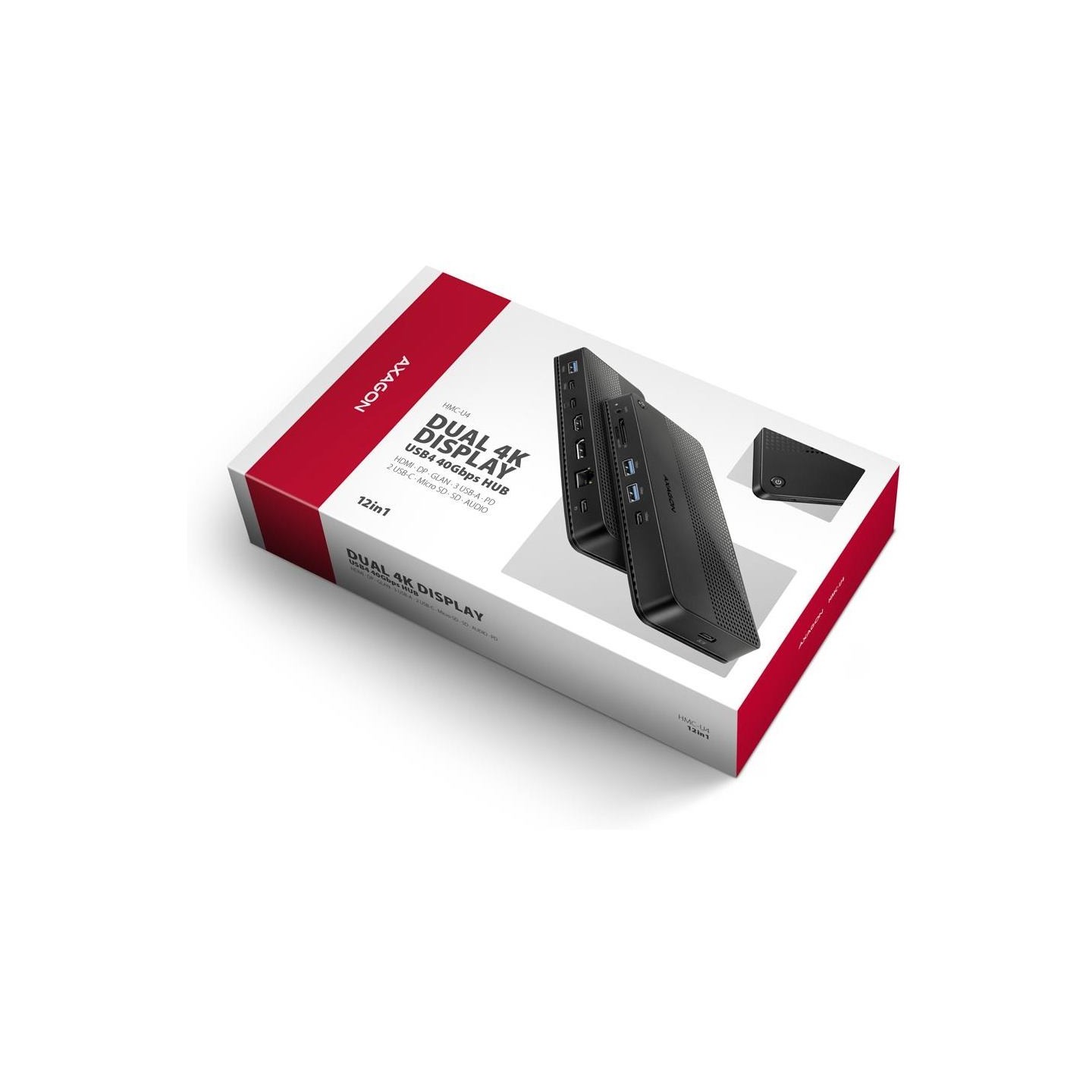 Axagon HMC-U4 USB hub 12in1 40Gbps LAN HDMI DP PD
