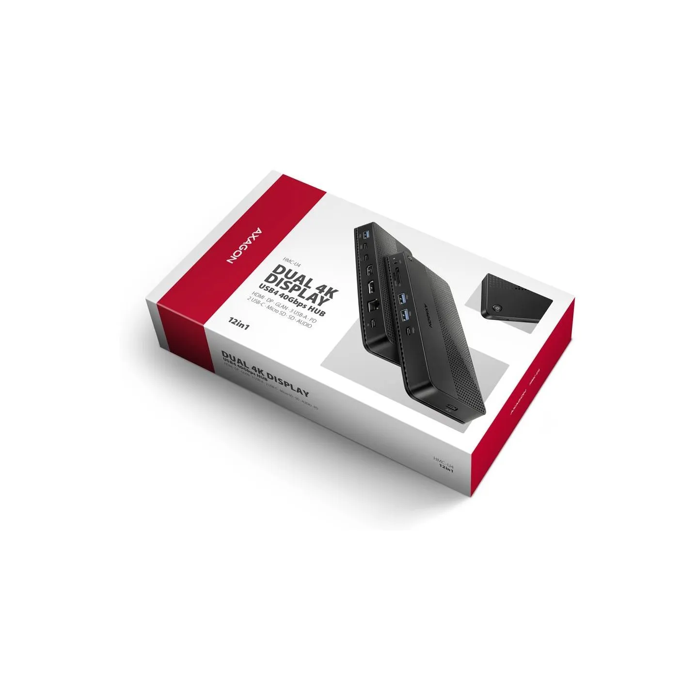 Axagon HMC-U4 USB hub 12in1 40Gbps LAN HDMI DP PD