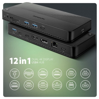 Axagon HMC-U4 USB hub 12in1 40Gbps LAN HDMI DP PD