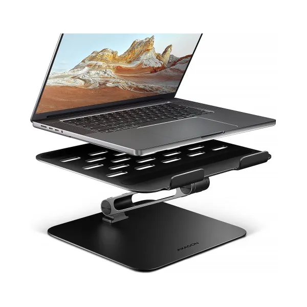 Axagon STND-LQB stand for notebooks and tablets. Aluminum HQ stand for laptops size 10-17.3. Adjustable height and angle. Black.