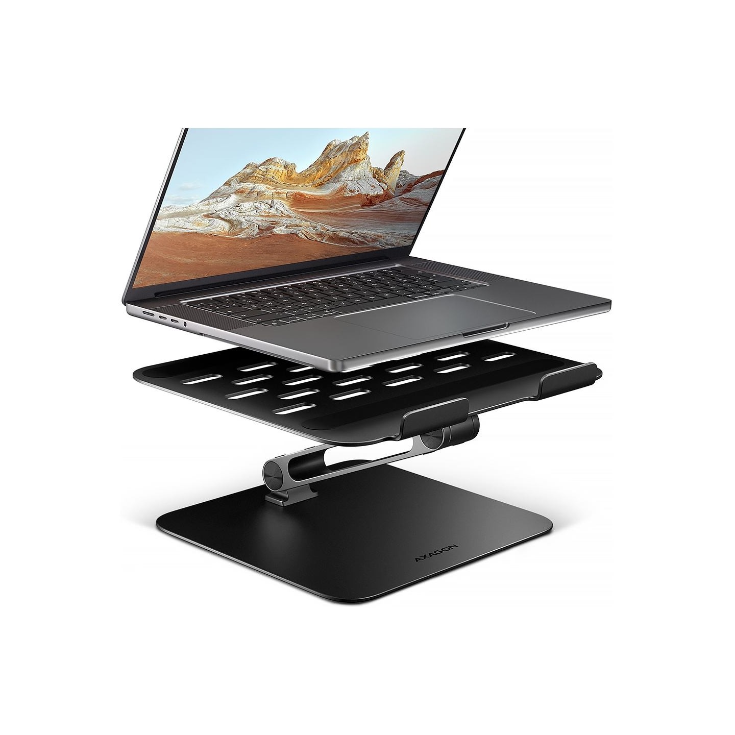 Axagon STND-LQB stand for notebooks and tablets. Aluminum HQ stand for laptops size 10-17.3. Adjustable height and angle. Black.