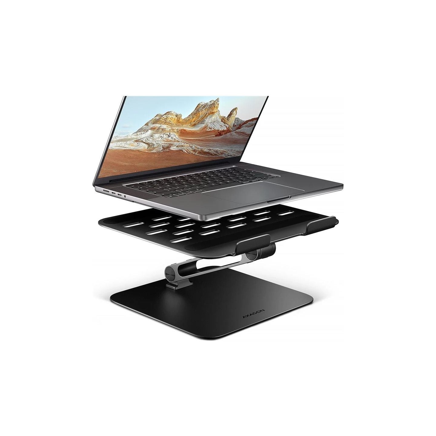 Axagon STND-LQB stand for notebooks and tablets. Aluminum HQ stand for laptops size 10-17.3. Adjustable height and angle. Black.