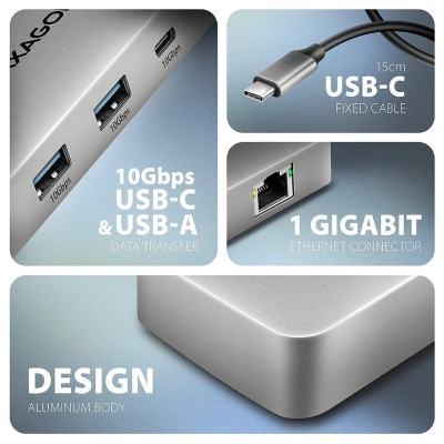 Axagon HMC-CUB83X2 USB hub 7in 1 10Gbps HDMI DP PD GLA