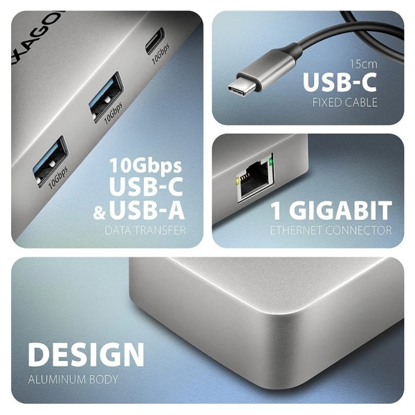 Axagon HMC-CUB83X2 USB-C 10Gbps DUAL 4K DISPLAY 7in1 hub