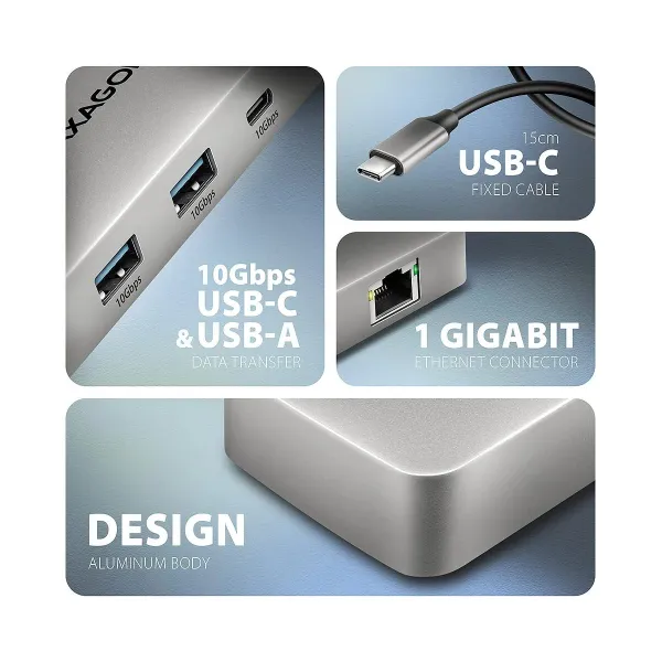 Axagon HMC-CUB83X2 USB hub 7in 1 10Gbps HDMI DP PD GLA
