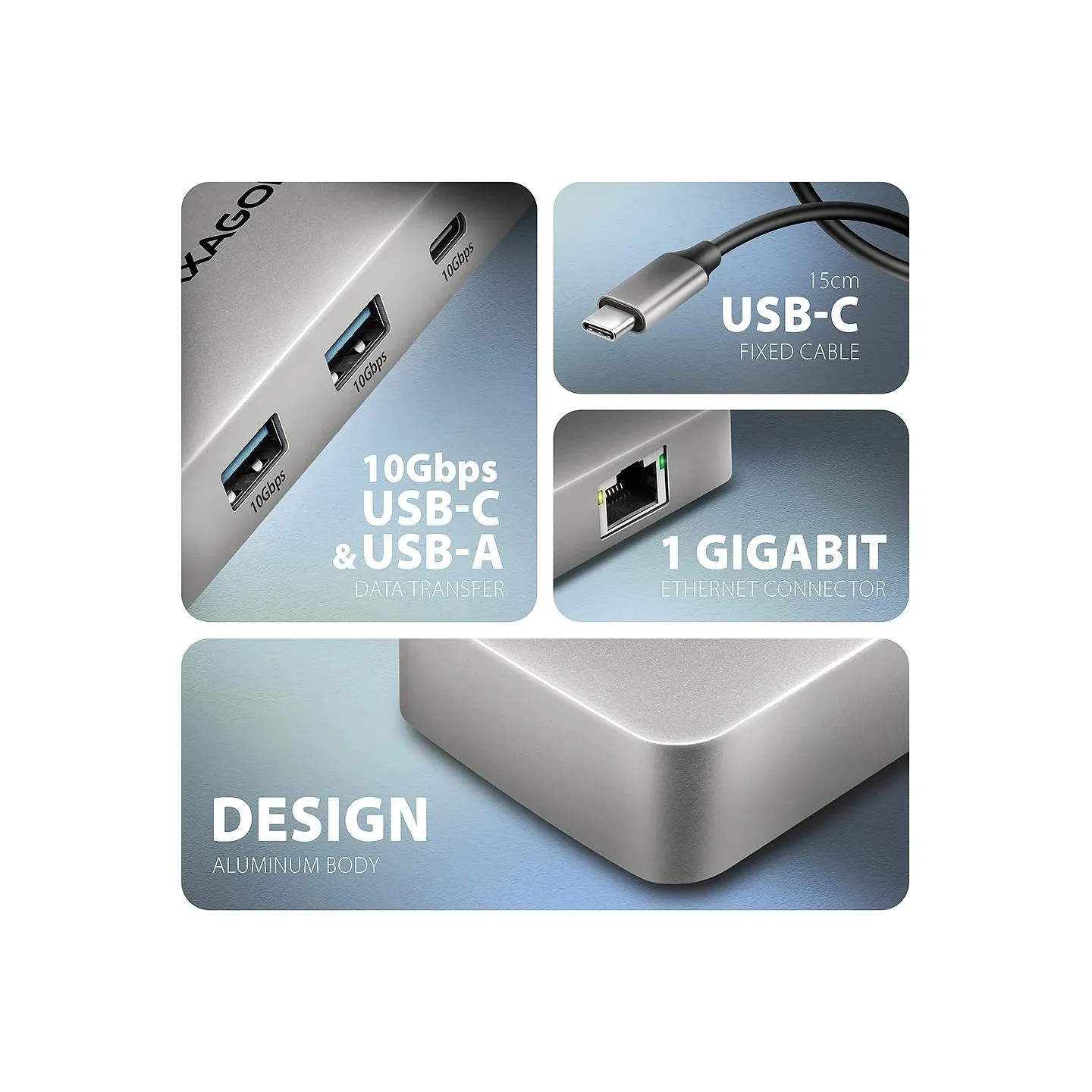 Axagon HMC-CUB83X2 USB-C 10Gbps DUAL 4K DISPLAY 7in1 hub