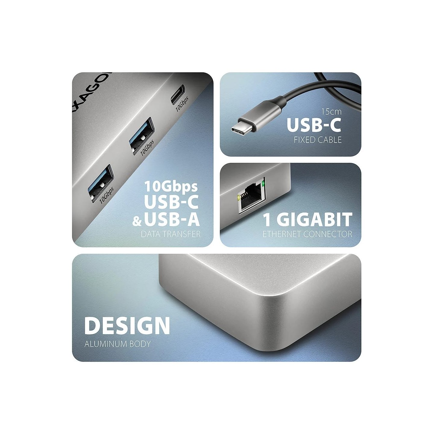 Axagon HMC-CUB83X2 USB hub 7in 1 10Gbps HDMI DP PD GLA