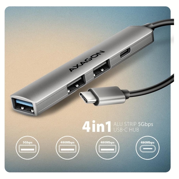 Axagon HUE-STC ALU STRIP USB-C 4 port hub