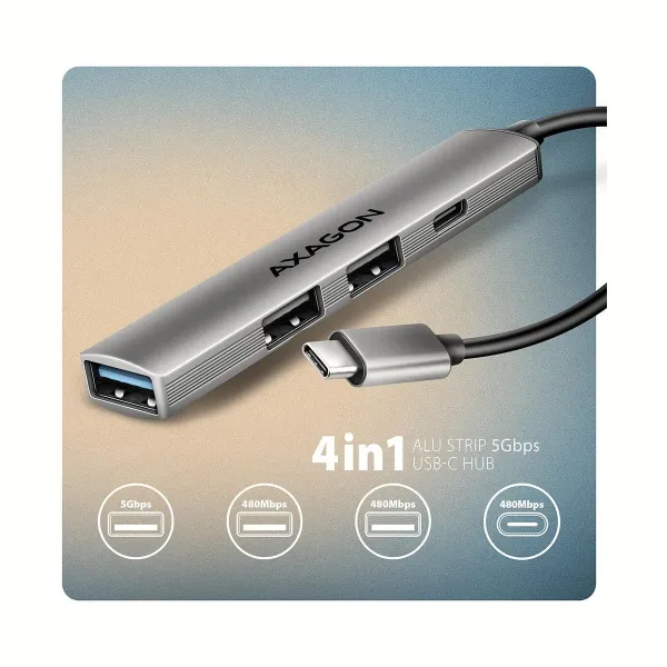 Axagon HUE-STC ALU STRIP USB-C 4 port hub
