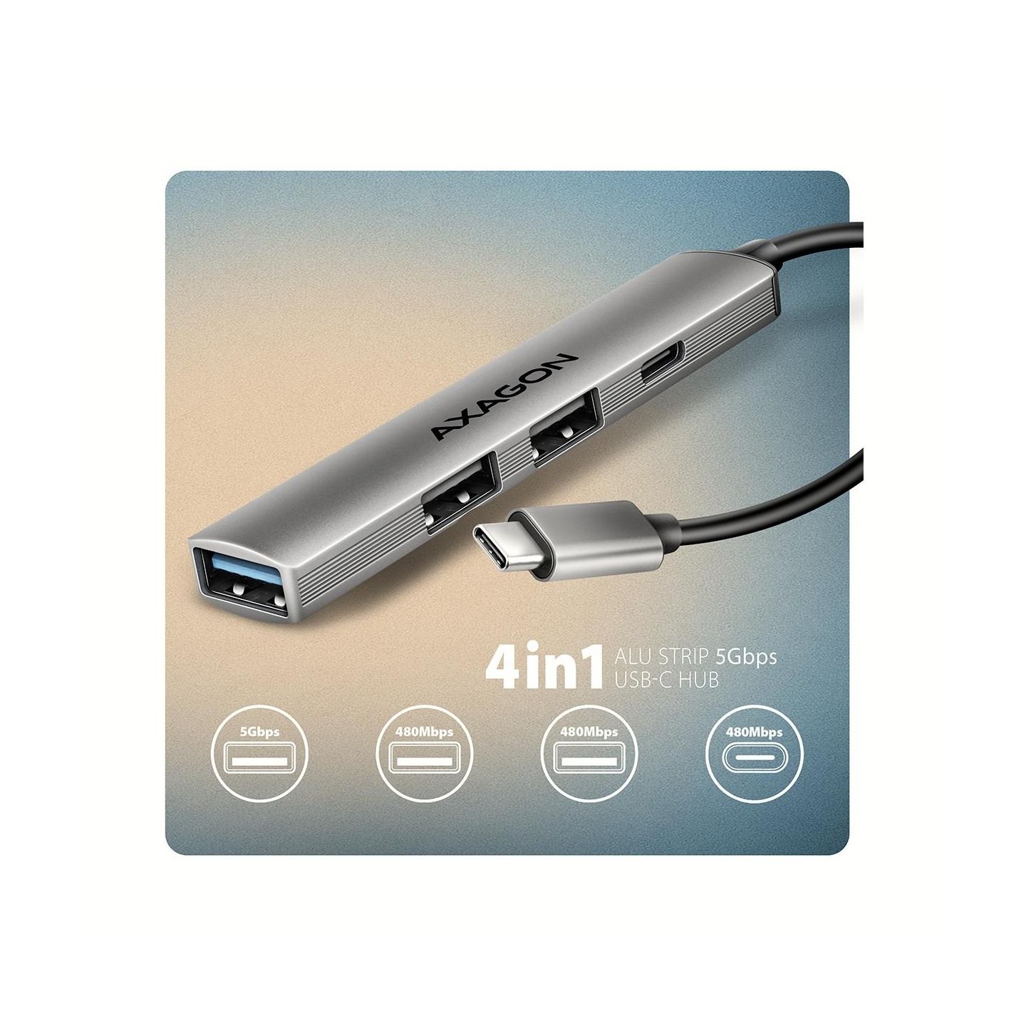 Axagon HUE-STC ALU STRIP USB-C 4 port hub