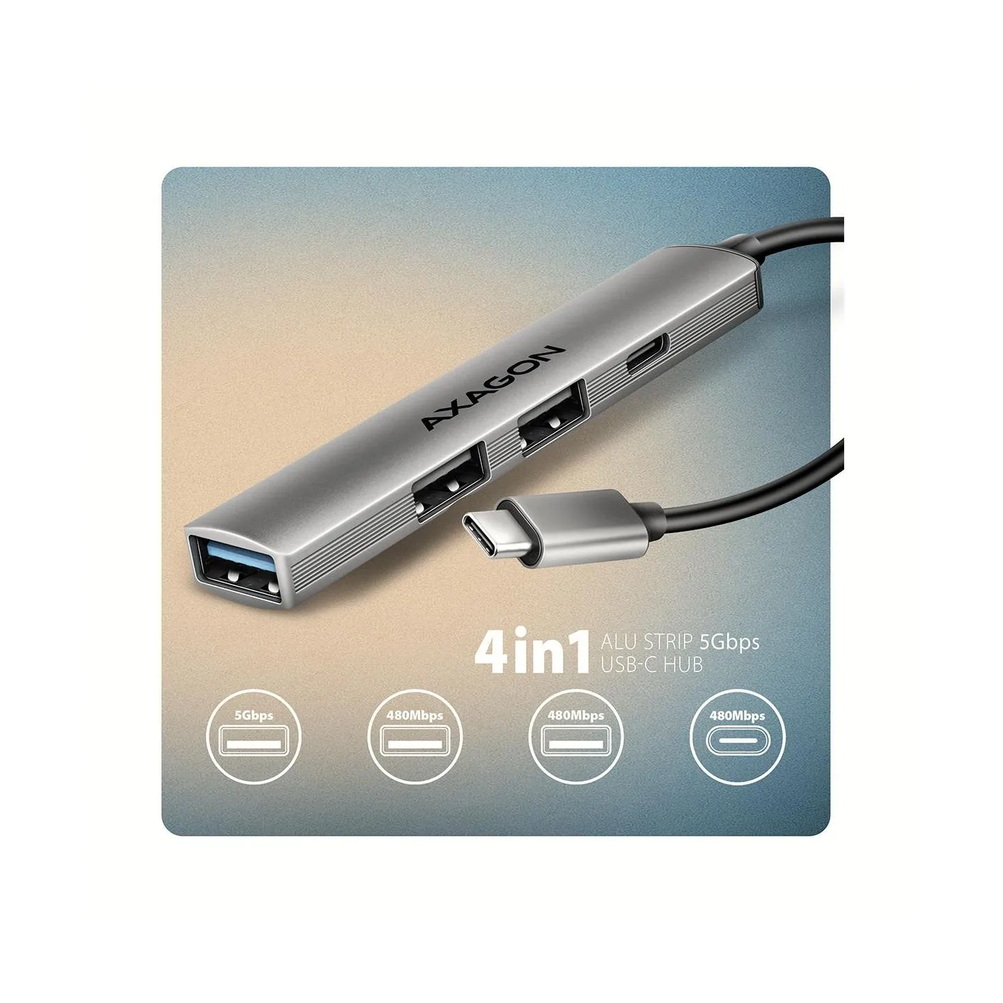 Axagon HUE-STC ALU STRIP USB-C 4 port hub