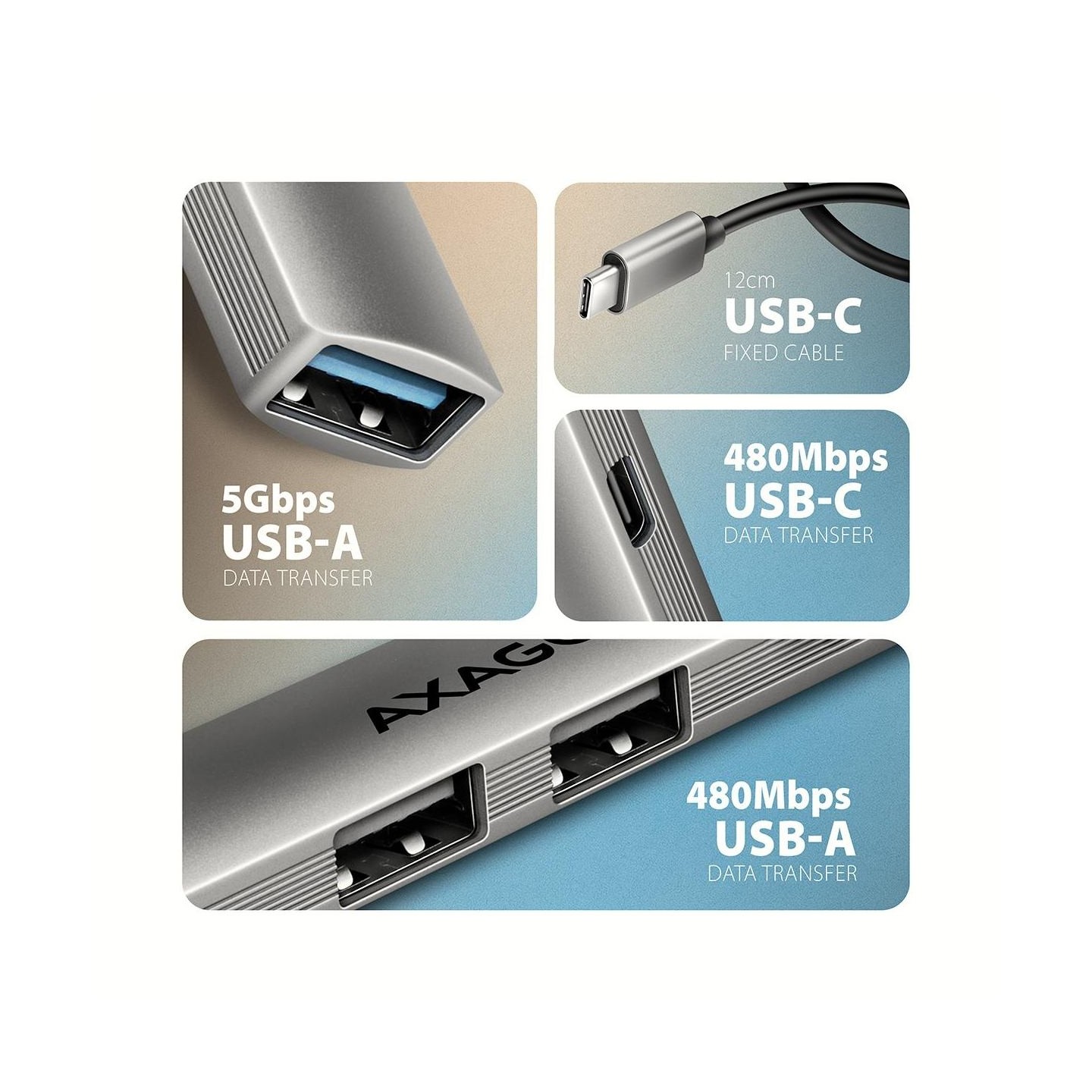 Axagon HUE-STC ALU STRIP USB-C 4 port hub