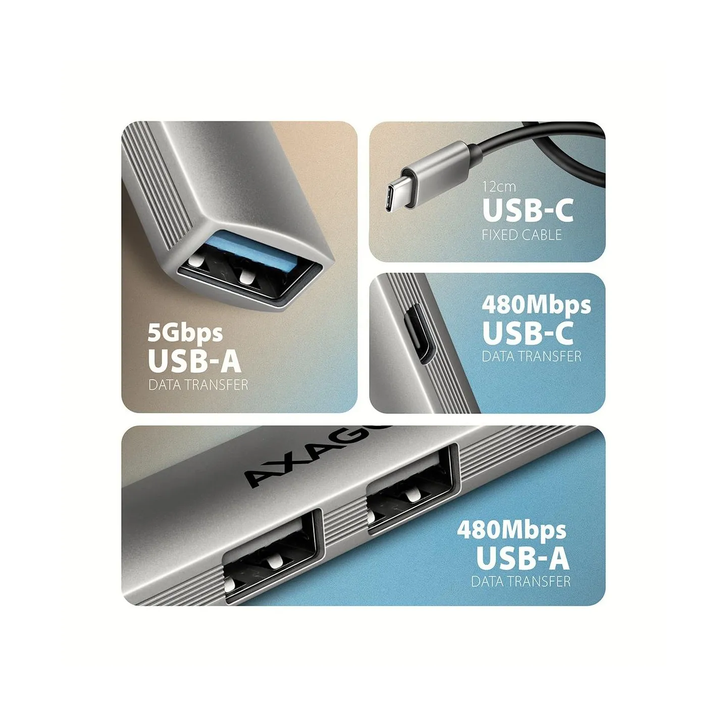 Axagon HUE-STC ALU STRIP USB-C 4 port hub