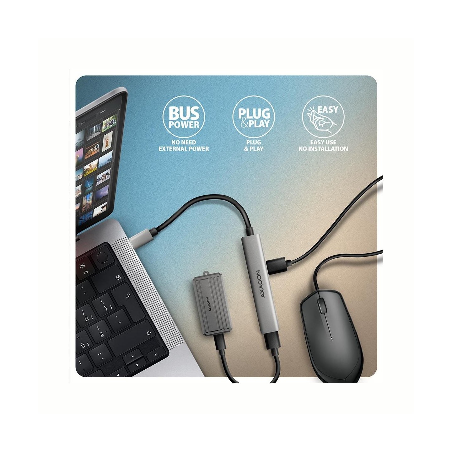 Axagon HUE-STC ALU STRIP USB-C 4 port hub