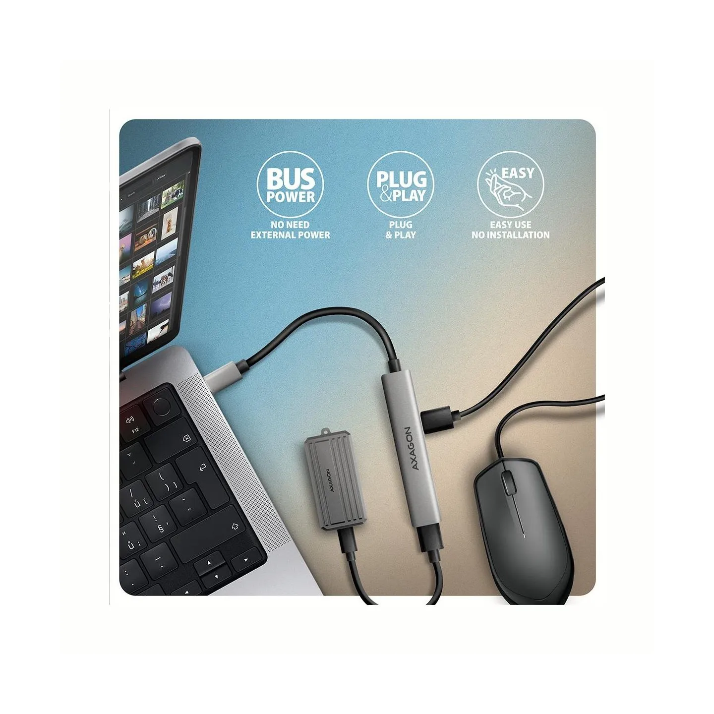 Axagon HUE-STC ALU STRIP USB-C 4 port hub