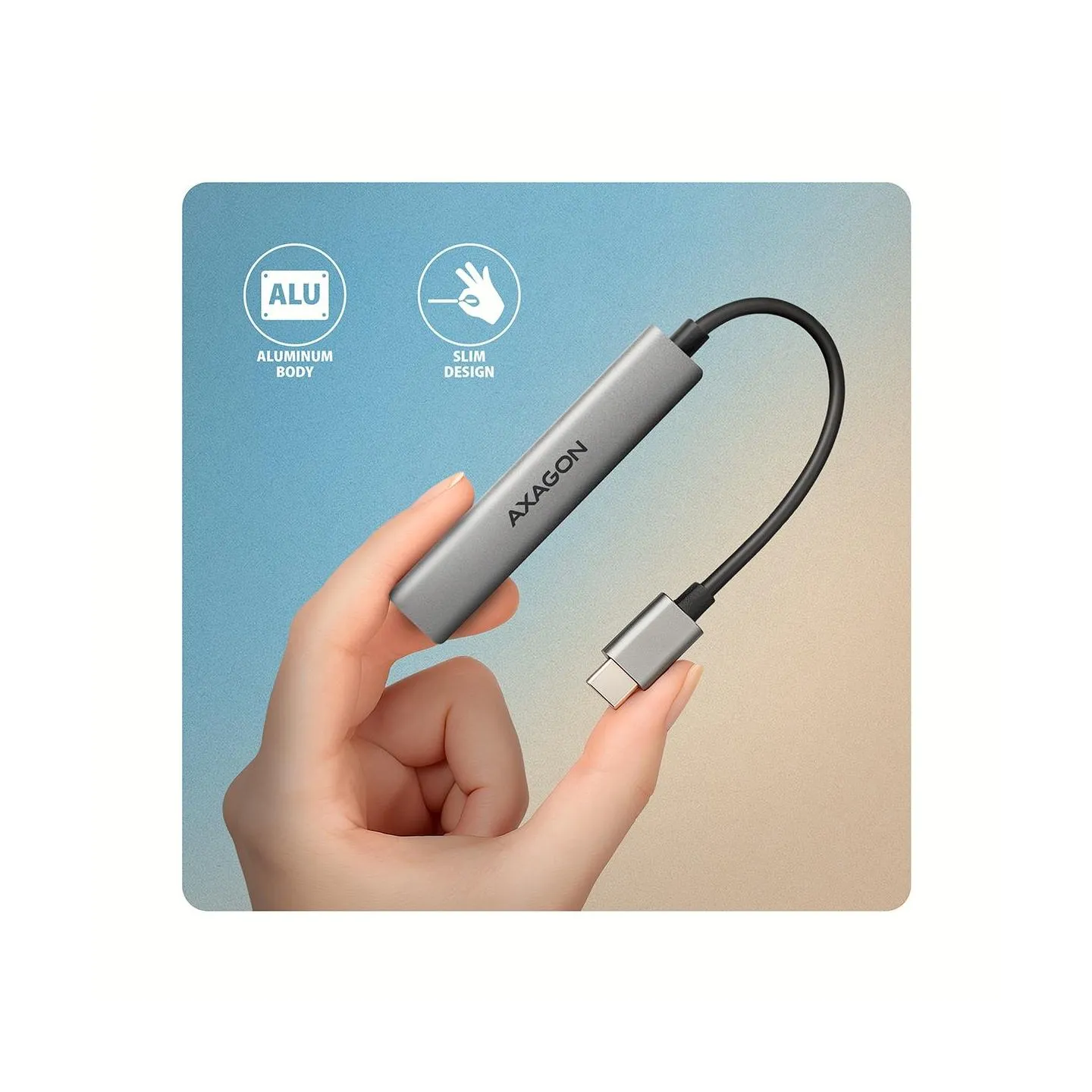 Axagon HUE-STC ALU STRIP USB-C 4 port hub