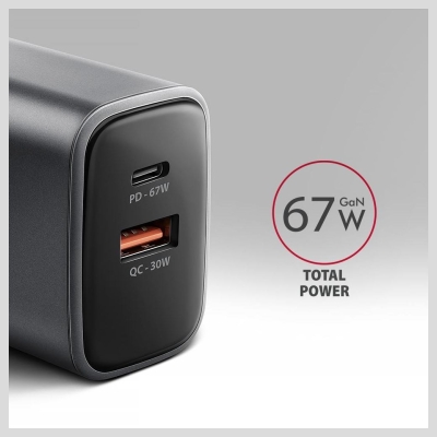Axagon Wall charger ACU-PQ67 67W, GaN, USB-A + USB-C