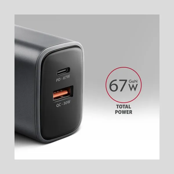 Axagon Wall charger ACU-PQ67 67W, GaN, USB-A + USB-C