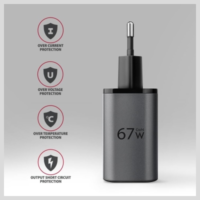 Axagon Wall charger ACU-PQ67 67W, GaN, USB-A + USB-C