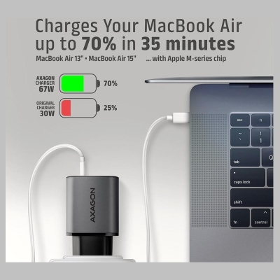 Axagon Wall charger ACU-PQ67 67W, GaN, USB-A + USB-C