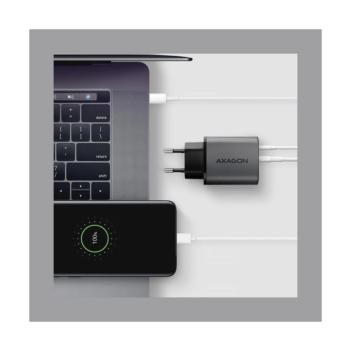 Axagon Wall charger ACU-PQ67 67W, GaN, USB-A + USB-C