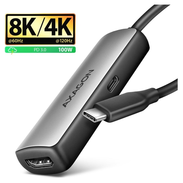 Axagon RVC-HI8KPD USB-C HDMI 8K adapter ALU PD 100W