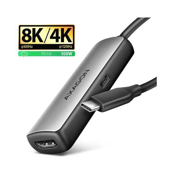 Axagon RVC-HI8KPD USB-C HDMI 8K adapter ALU PD 100W