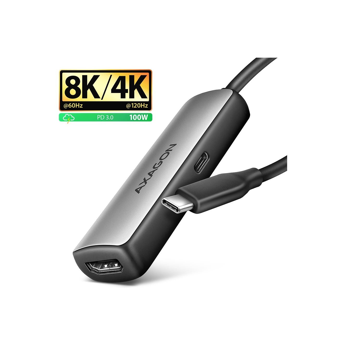 Axagon RVC-HI8KPD USB-C - HDMI 2.1 adapter, 8K/60Hz, 4K/144Hz, HDR10+, PD 100W