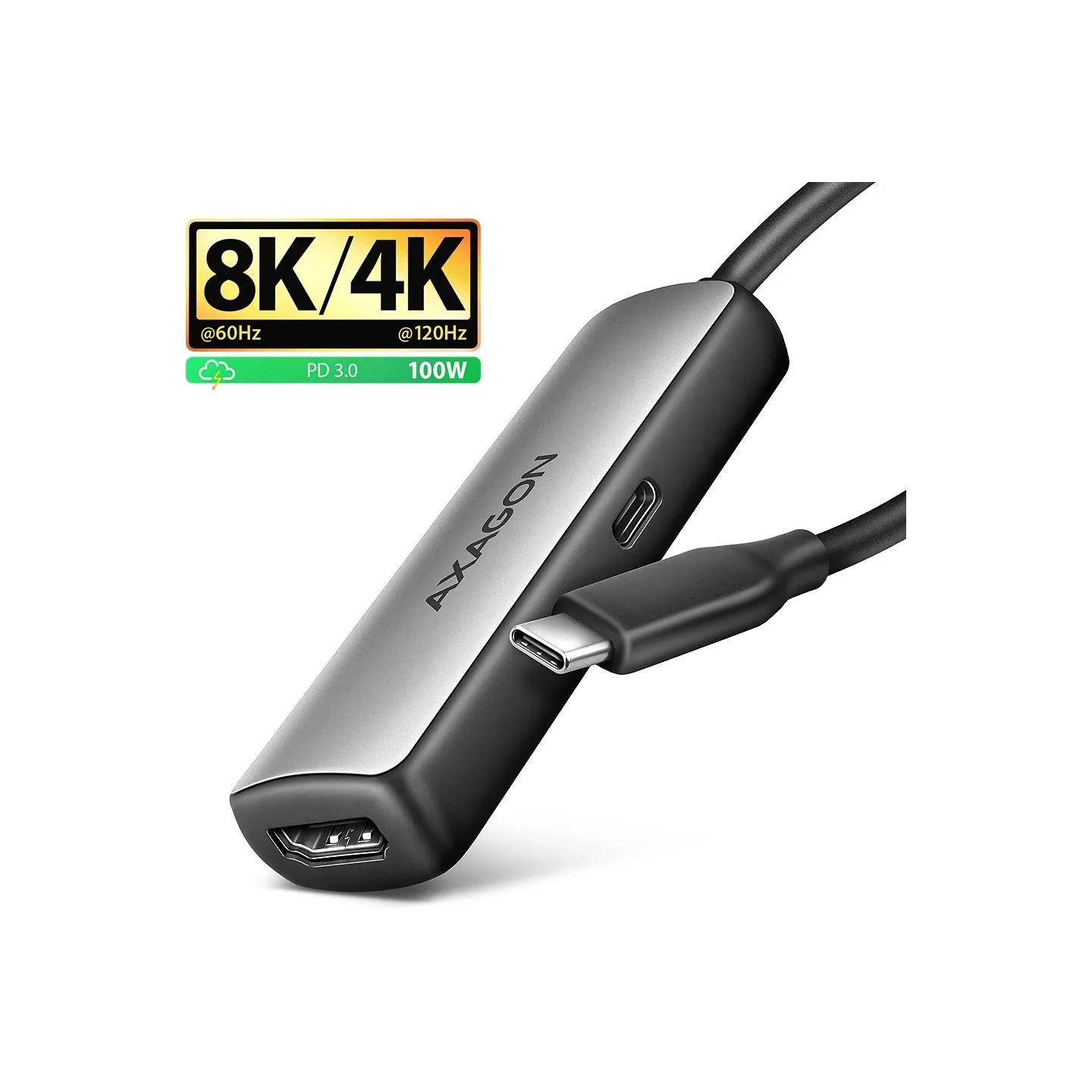Axagon RVC-HI8KPD USB-C - HDMI 2.1 adapter, 8K/60Hz, 4K/144Hz, HDR10+, PD 100W