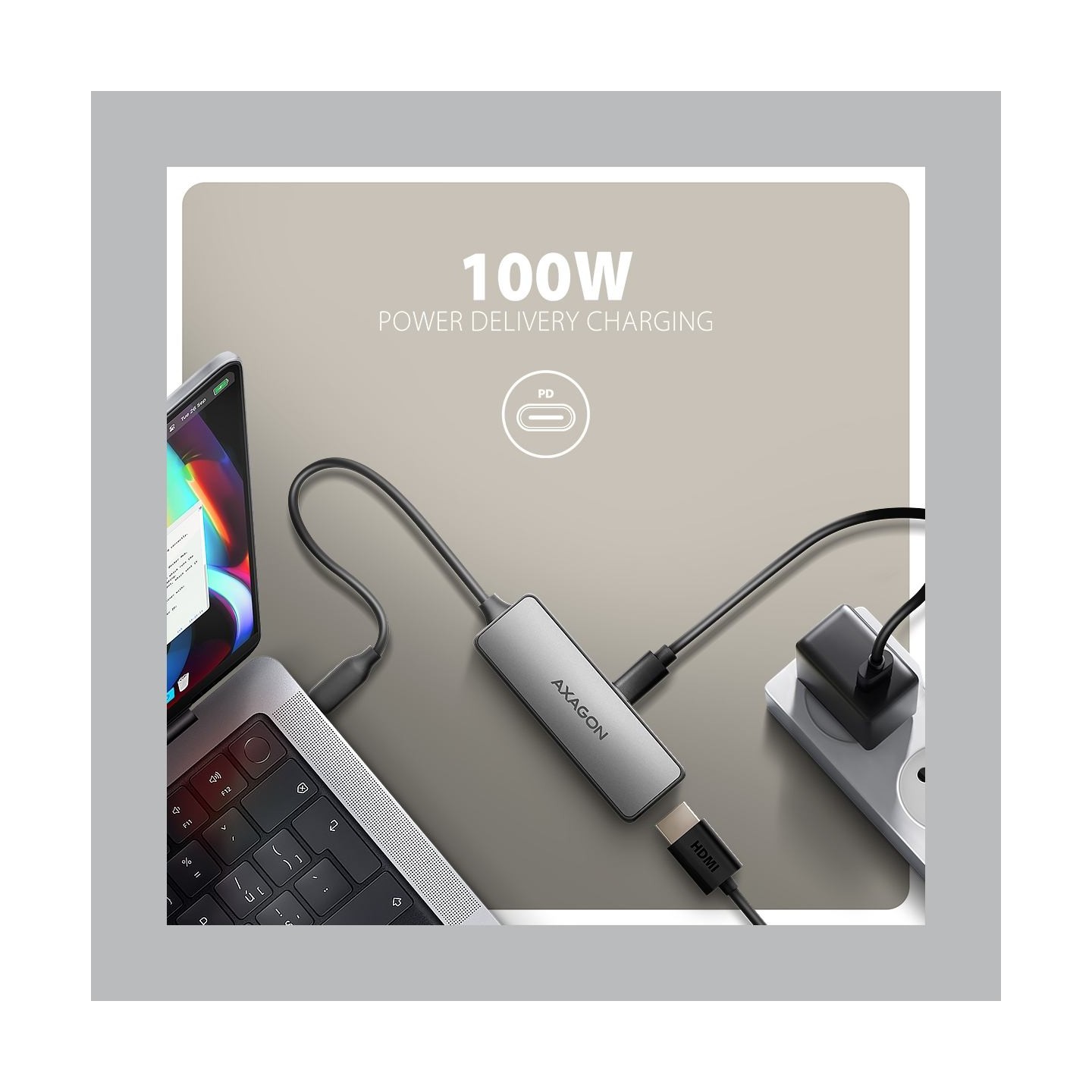 Axagon RVC-HI8KPD USB-C - HDMI 2.1 adapter, 8K/60Hz, 4K/144Hz, HDR10+, PD 100W