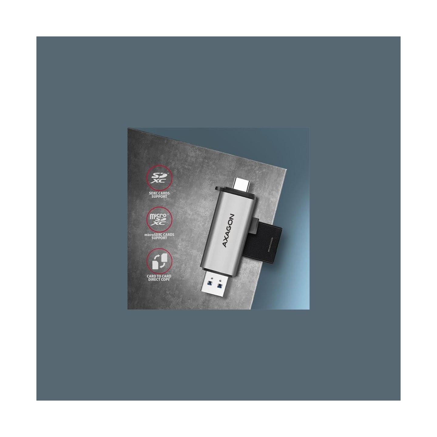 Axagon CRE-SAC External USB 3.2 Gen1 Type-C+Type-A 2-slot SD/microSD