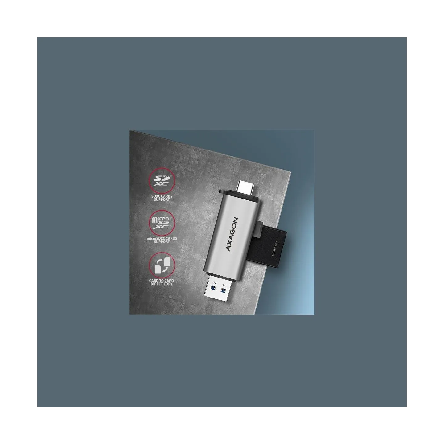 Axagon CRE-SAC External USB 3.2 Gen1 Type-C+Type-A 2-slot SD/microSD