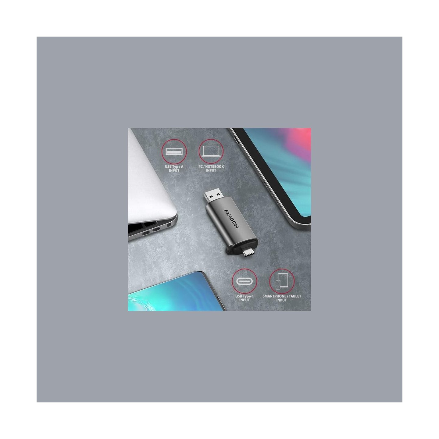 Axagon CRE-SAC External USB 3.2 Gen1 Type-C+Type-A 2-slot SD/microSD