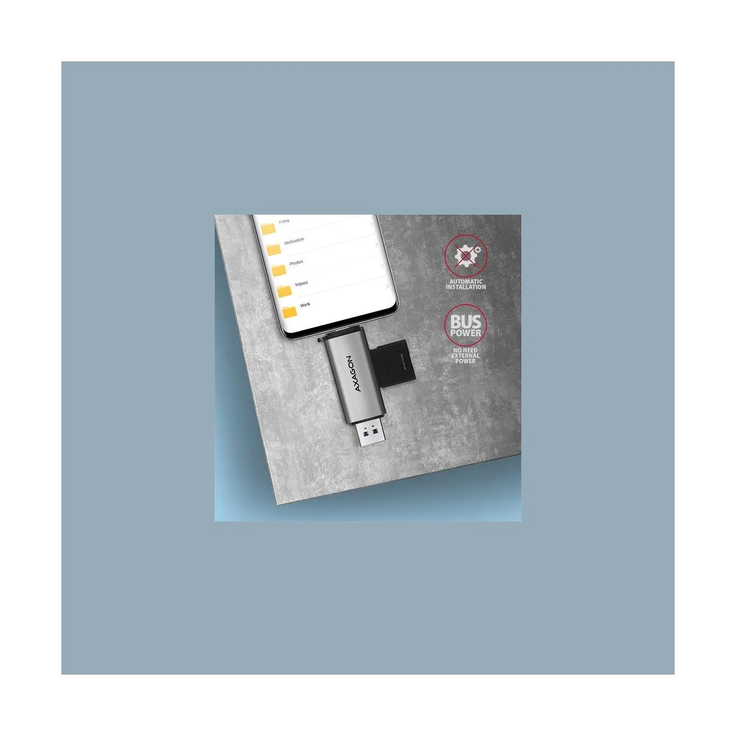 Axagon CRE-SAC External USB 3.2 Gen1 Type-C+Type-A 2-slot SD/microSD
