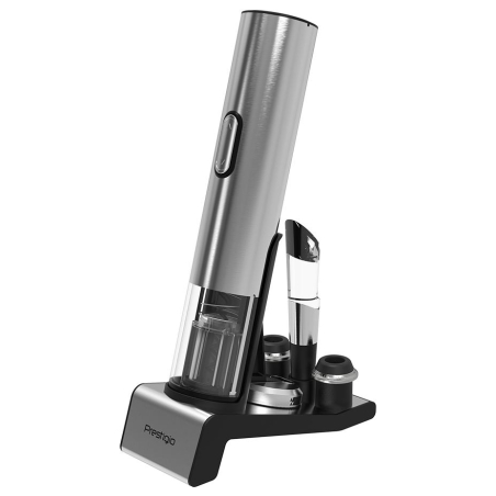 Prestigio Garda, smart wine opener, simple operation with 2 buttons, aerator, vacuum stopper preserver, foil cutter, opens up to