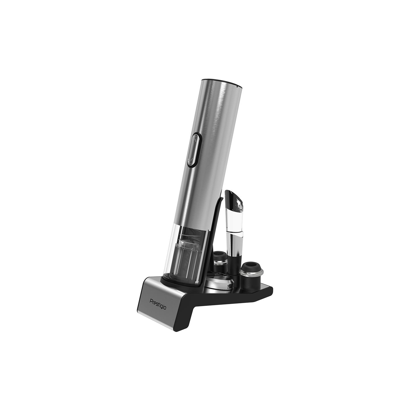 Prestigio Garda, smart wine opener, simple operation with 2 buttons, aerator, vacuum stopper preserver, foil cutter, opens up to