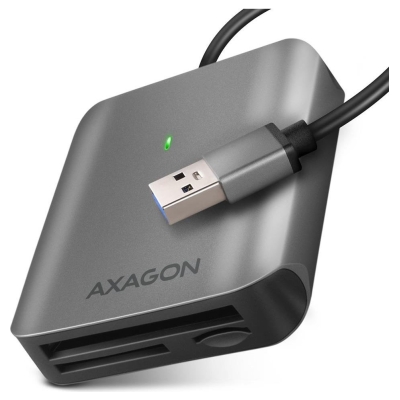 Axagon Aluminum high-speed USB-A 3.2 Gen 1 memory card reader. 3 slots, UHS-II.