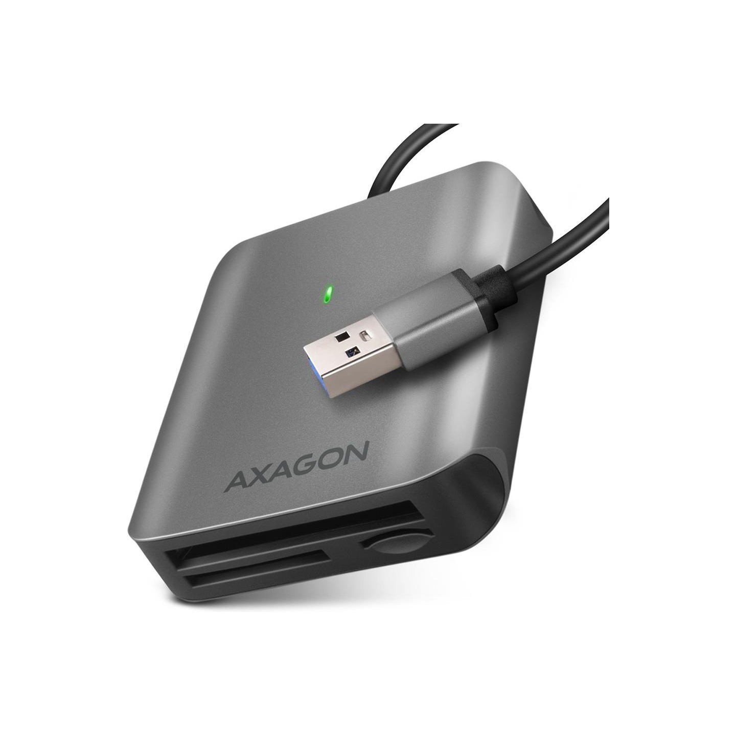 Axagon Aluminum high-speed USB-A 3.2 Gen 1 memory card reader. 3 slots, UHS-II.