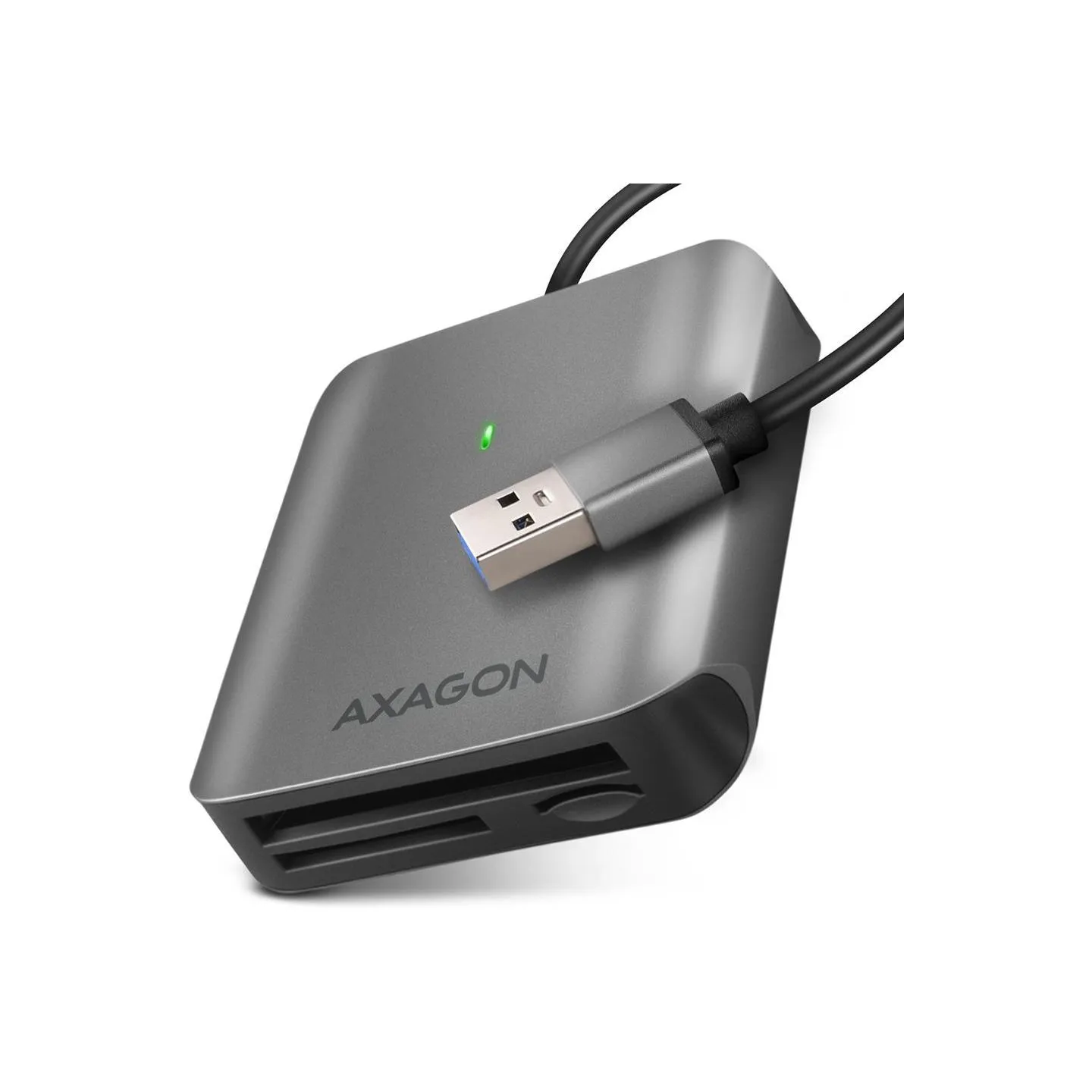 Axagon Aluminum high-speed USB-A 3.2 Gen 1 memory card reader. 3 slots, UHS-II.
