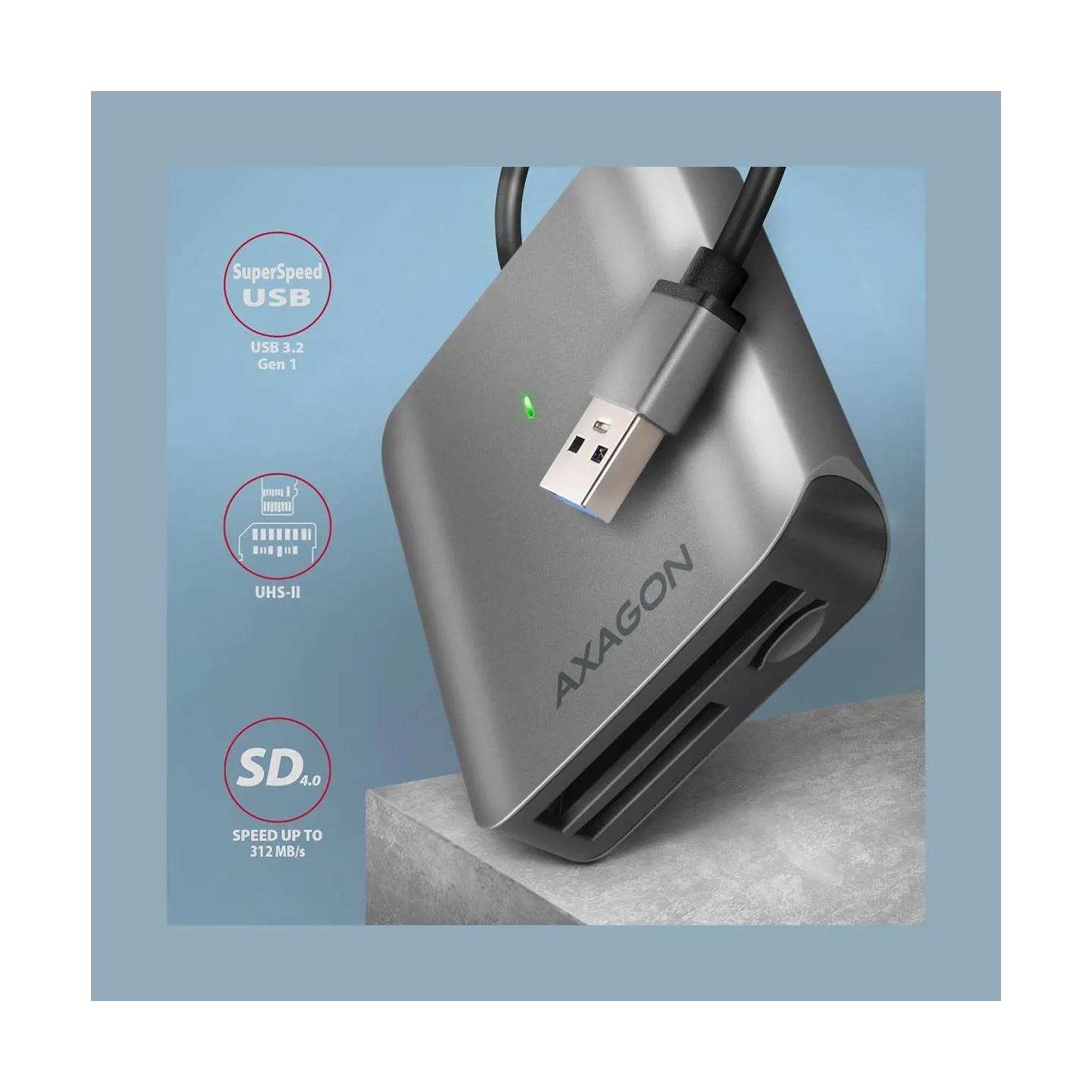 Axagon CRE-S3 External card reader USB-A 3.2 Gen 1, 3-slot & lun SD/microSD/CF, UHS-II