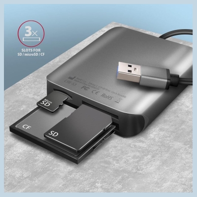 Axagon CRE-S3 External card reader USB-A 3.2 Gen 1, 3-slot & lun SD/microSD/CF, UHS-II